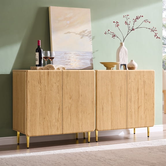 Aitjunz Modern Buffet Cabinet with Storage, 61.8"W Sideboard Cabinet with Adjustable Shelves & Curved Edge, Wooden Coffee Buffet Cabinet for Dining Room, Kitchen, Living Room, Natural