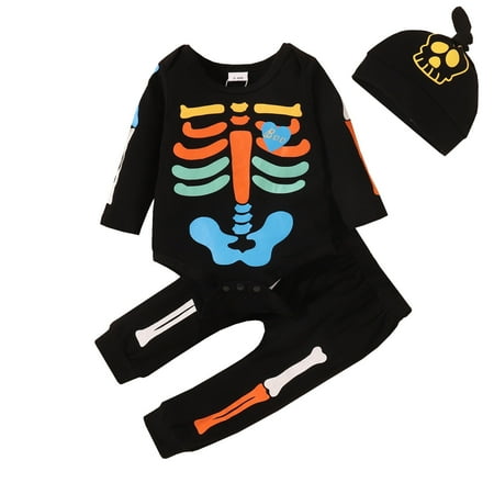 

nsendm Athletic Wear for Teens Toddler Kids Boys Girls Outfit Halloween Bone Prints Long 2 Year Old Girls Clothes Black 0-6 Months