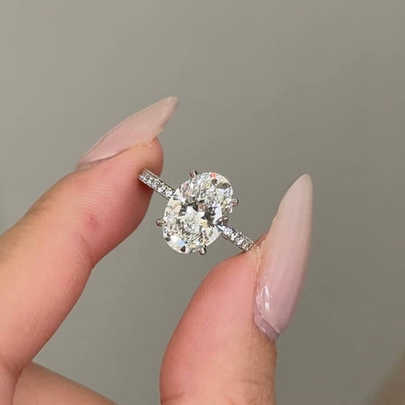 Solitaire Brilliance 3.07CT Oval Hidden Halo Pave Lab Diamond Engagement Ring for Women 10k White Gold Ring Size 4