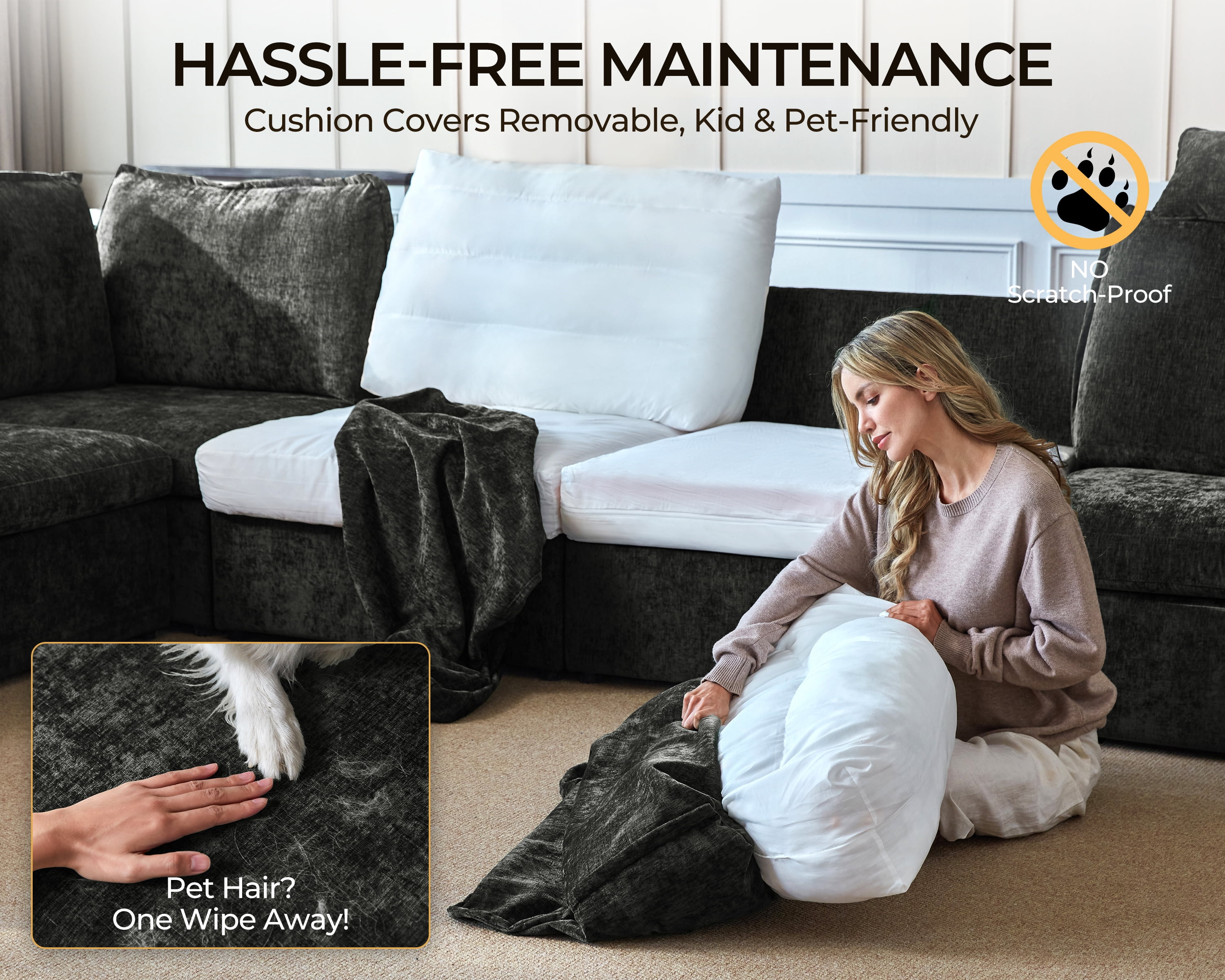 BEDEEP Movable Storage Ottoman for Modular Sectional Sofa, Chenille Ottoman with Storage for Living Room, Black