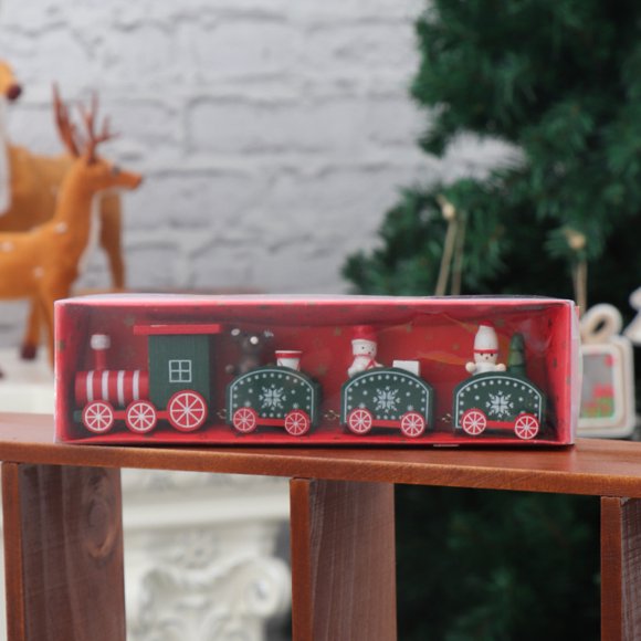 Jouet de Train en Bois pour Enfants, Ensemble de Tramways en Bois Snowman avec Ours pour Enfants, Cadeau de Noël et du Nouvel An, Vert