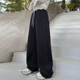 thumbnail image 2 of THJRPQJFD Girls Sweatpants Wide Leg High Waist Baggy Sweat Pants Contrast-Waist Track Pants Oversized Sports Joggers with Pockets Preppy Open Bottom, 2 of 4