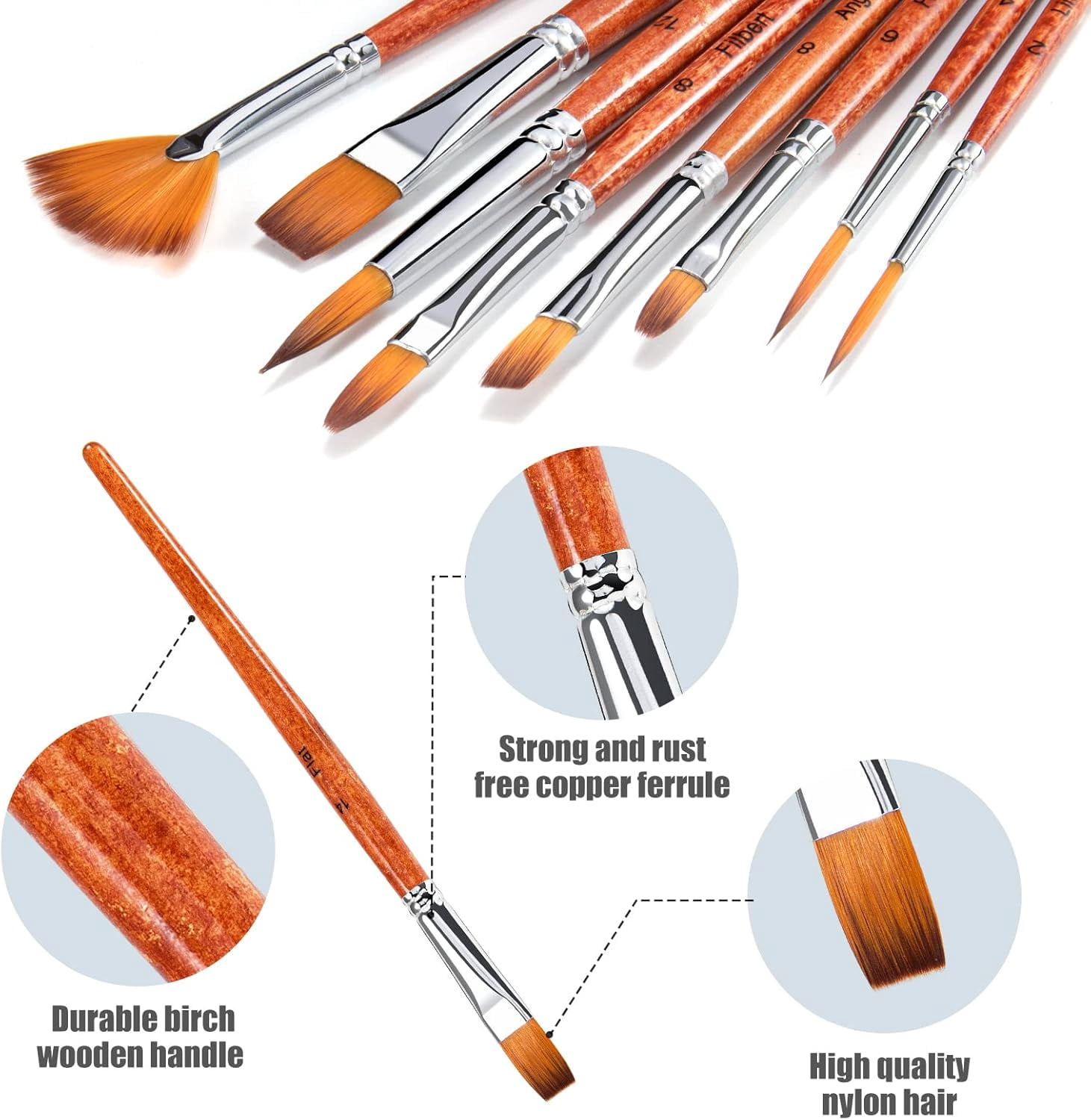 JJEAN-Paint Brush Set of 25pcs, Acrylic Paint Brushes, Professional Artist Paintbrushes, Includes Canvas Roll and Palette Knife, Suitable for Oil, Acrylic, Gouache and Watercolor Painting