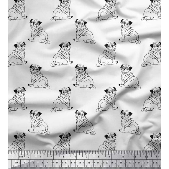 Soimoi Cotton Jersey Fabric Pug Dog Print Fabric by The Yard 58 Inch Wide