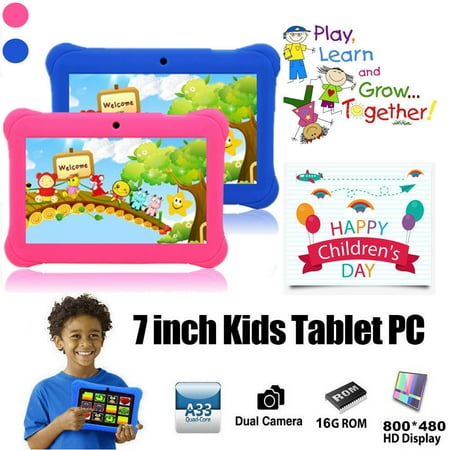 Q88 Kids Android 7.1 OS t ablet 7" Display 1G RAM 8 GB ROM Light Weight Portable Kid-Proof Shock-Proof Silicone Case Kickstand Available with iWawa for Kids Education Entertainment (Blue)