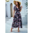 thumbnail image 5 of Women'S Summer Wrap Maxi Dress Floral V Neck Short Sleeve Wedding Guest Party Casual Dress Black XL, 5 of 9