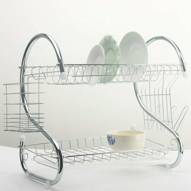 Dish Drying Rack and Drain Board Set with Removable Utensil Holder