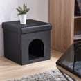 thumbnail image 2 of Hodedah Pouf Pliable en Simili Cuir en Noir, 2 of 4