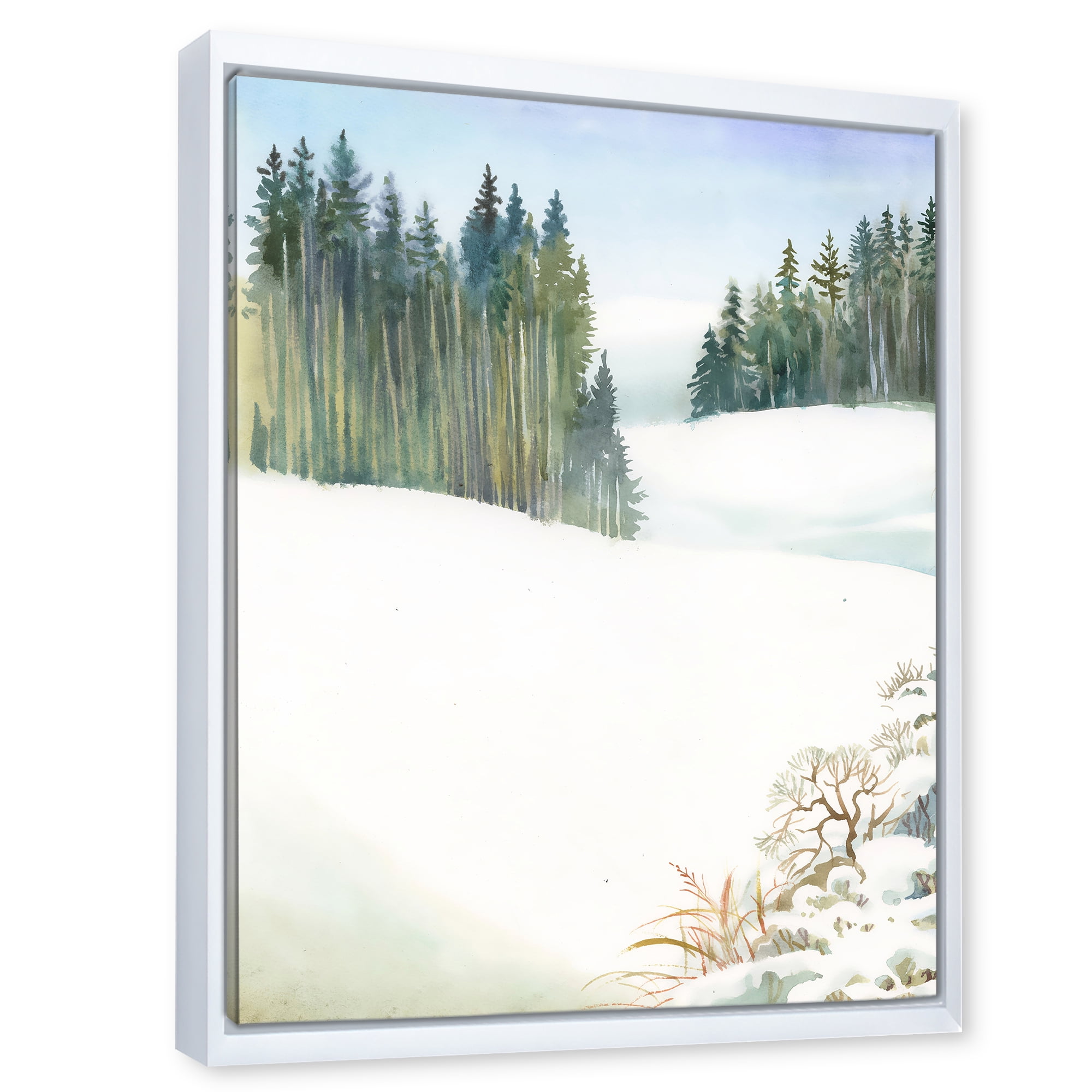 Designart 'Pine Forest In Snowy Winter Mountains' Traditional Framed Canvas Wall Art Print
