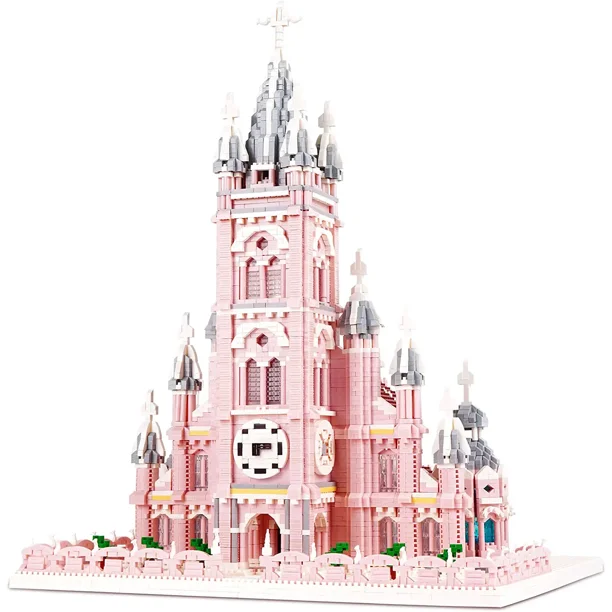 Juego de bloques de construcción, iglesia rosa del Sagrado Corazón de Jesús, juguete de construcción, mini kit de bloques de construcción para aficionados, regalo para adultos y niños, 7017 piezas kaili Sencillez