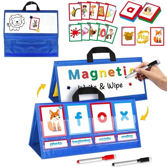 Boczif CVC Word Building Preschool Reading & Writing 4-Pockets Pocket Chart with 56 Colorful CVC Cards