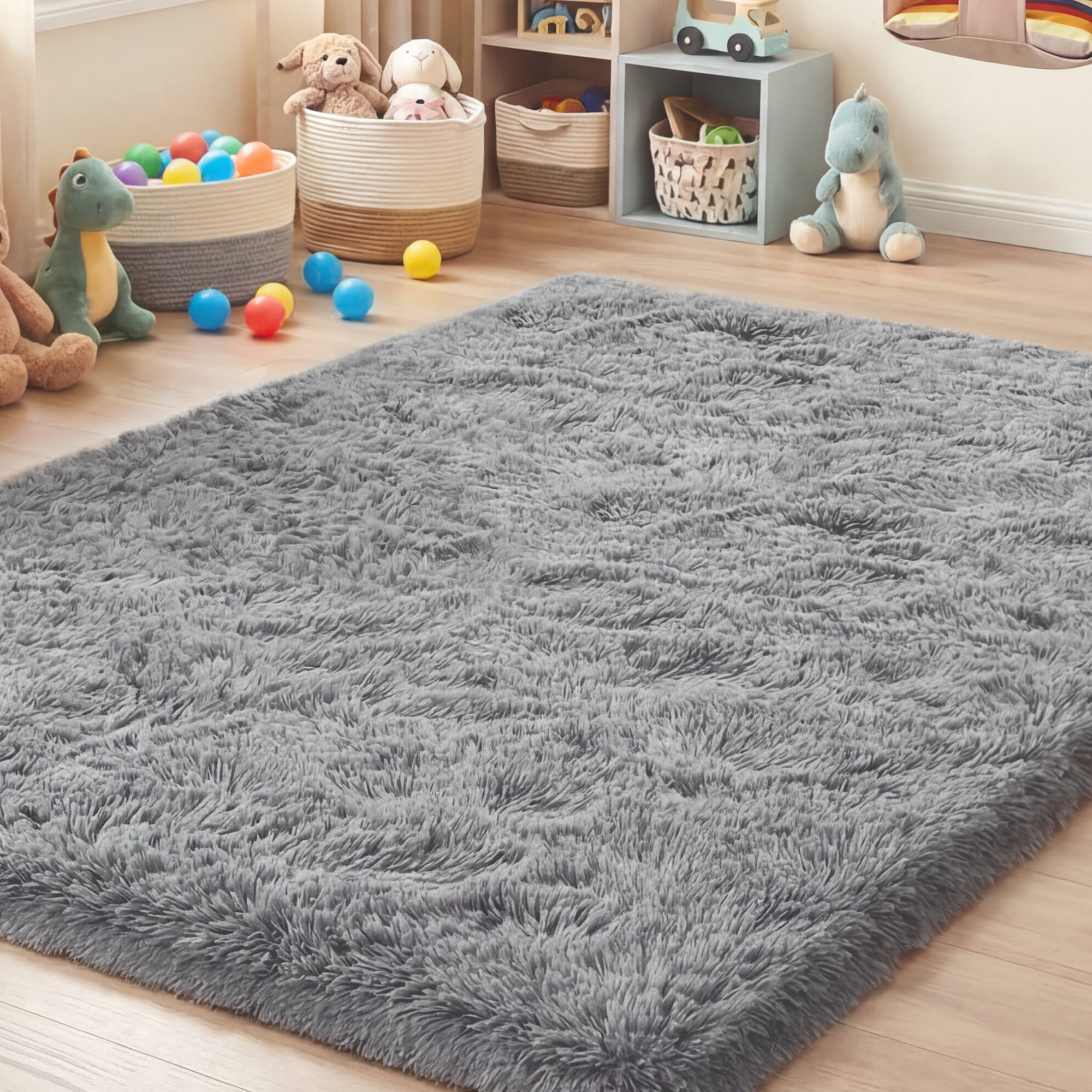Lalado 8ft x 10ft Area Rug, Soft Fluffy Indoor Shag Area Rugs for Living Room Bedroom Decor Carpet, Light Gray