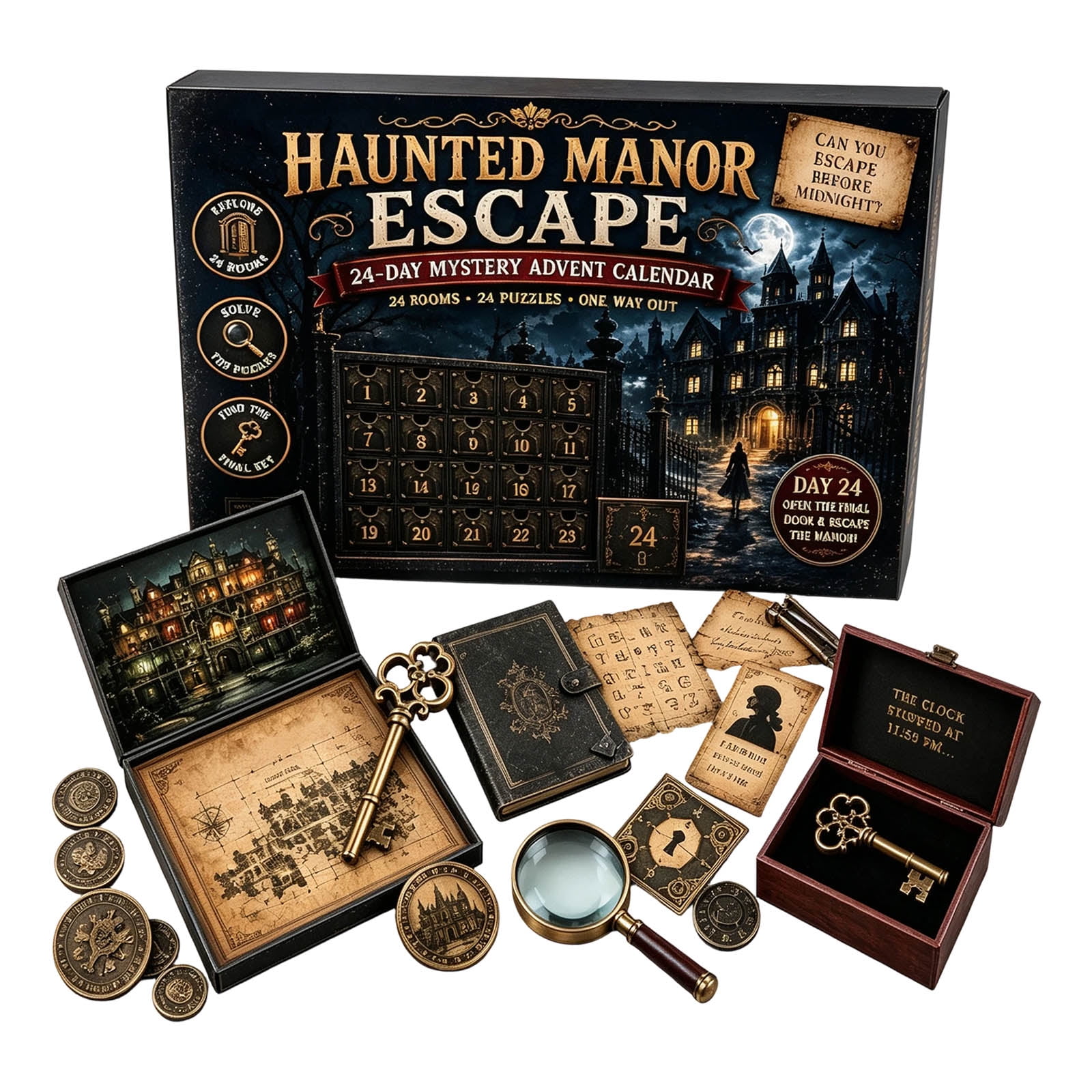 TTUHYWXI 24‑Day Mystery Adventure Advent Calendar Interactive Game Story‑Driven Escape Style Countdown Box Family Cooperative Game Holiday Gift Teens Adults F