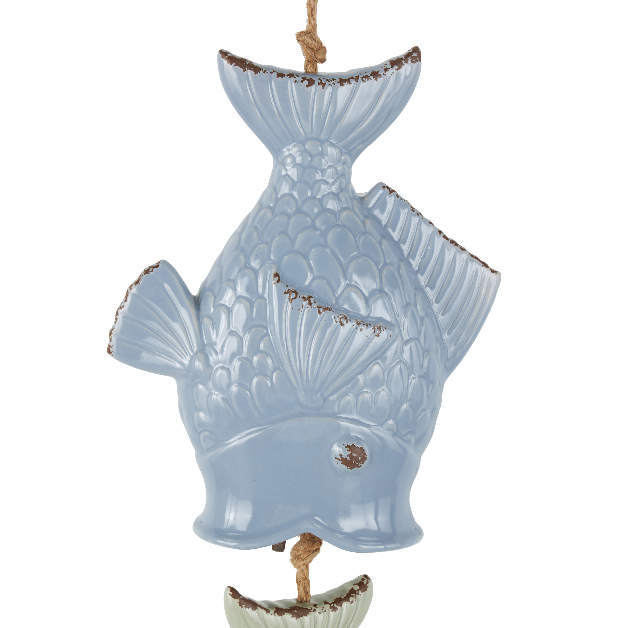DecMode 27" Multi Colored Ceramic Fish Windchime with Brown Rope