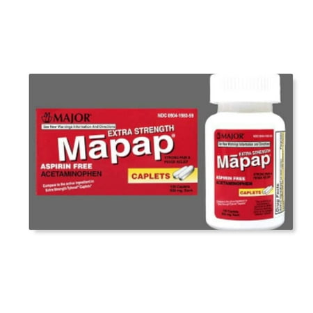Major Acetaminophen 500mg Pain Reliever Fever Reducer Aspirin Free 100 Caplets
