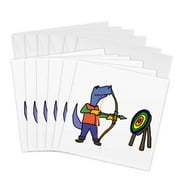 3dRose, Funny T-rex Dinosaur Practicing Archery with Bow and Arrow, 6 Greeting Cards with envelopes