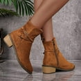 thumbnail image 5 of Women's Ankle Boots Chunky Low Heeled Round Toe Short Booties Suede Dress Western Fall 2025 Shoes Brown, 5 of 6