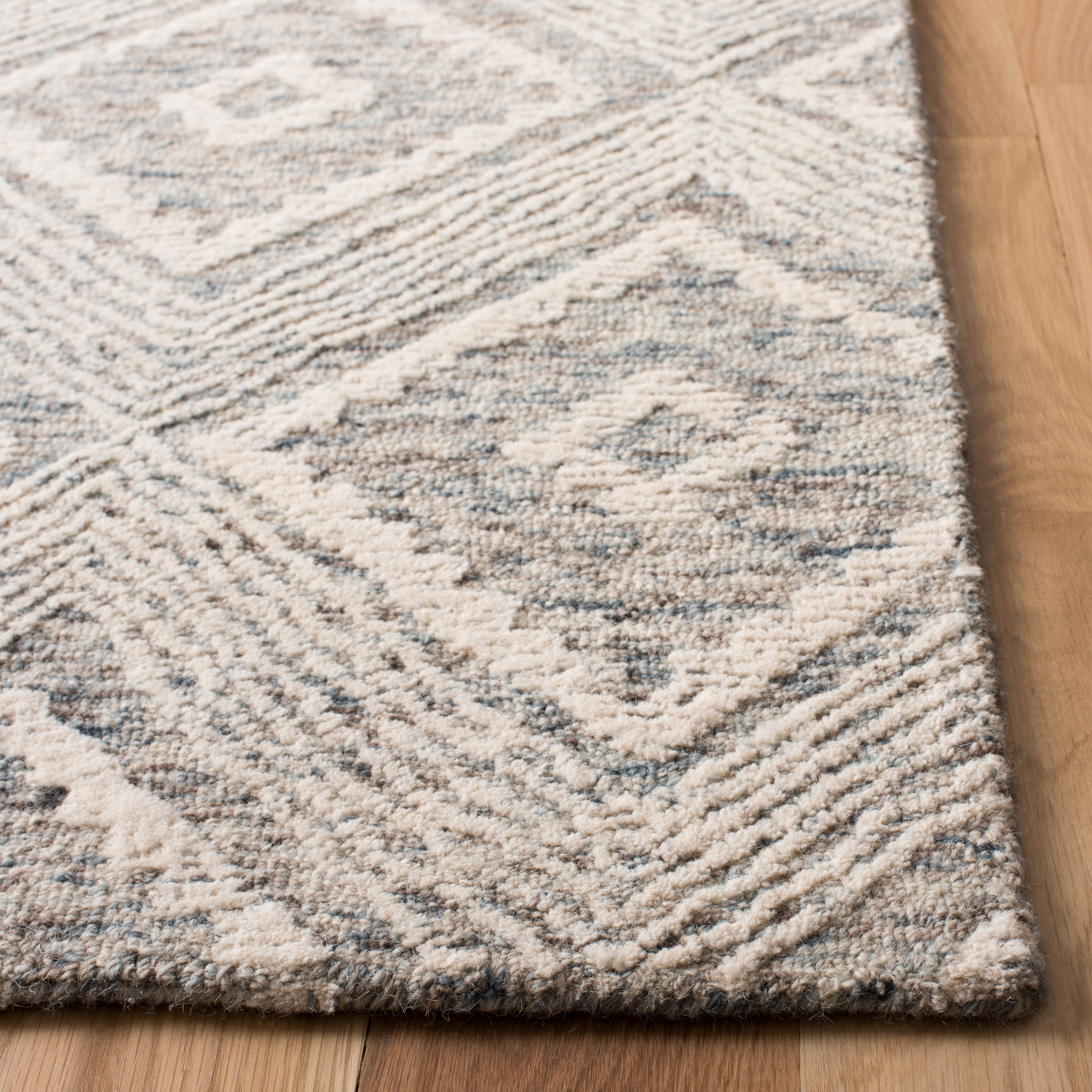 SAFAVIEH Abstract Louise Geometric Wool Area Rug, Ivory/Denim, 6' x 6' Square
