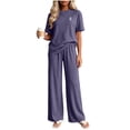 thumbnail image 6 of ABSUYY Womens Loungewear Set Two Piece Ribbed Knit Wide Leg Pants Crew Neck Short Sleeve Oversized Relaxed Fit Gray,Size Free Size, 6 of 7