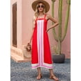 thumbnail image 5 of Women Bohemian Floral Dress Summer Casual Color Block Maxi Beach Overall Dress Coverups Red M, 5 of 8