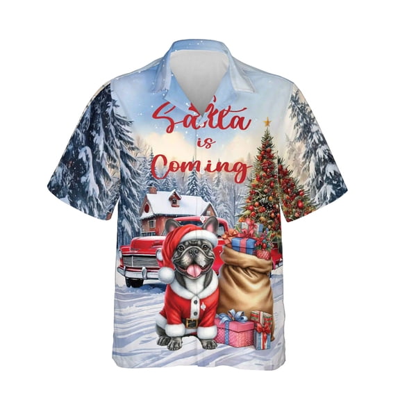 Santa is Coming French Bulldog Merry Christmas Xmas Noel Truck Tree Hawaiian Shirt Breathable Summer Unisex Merch Dog Lover Gifts - 02023