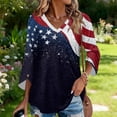 thumbnail image 3 of 4th of July American Flag 3/4 Sleeve Shirts V Neck Patriotic Tops, 250th Anniversary Independence Day Baggy Blouses with Button Cuffs Summer Fashion Clothing, 3 of 6