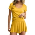 thumbnail image 4 of Bixock Women's 2 Piece Pajama Set,Pajamas for Women Solid Color Round Neck Short Sleeve Top Short Pants Summer Lightweight Sleepwear, 4 of 6
