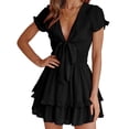 thumbnail image 1 of Vestido PRETTYGARDEN 2025 Cuello en V Manga Corta Negro XL, 1 of 5