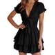 thumbnail image 1 of Vestido PRETTYGARDEN 2025 Cuello en V Manga Corta Negro XL, 1 of 5