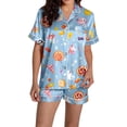 thumbnail image 3 of CONZONE Halloween Womens Pajamas Set Printed Short Sleeve Button Down Tops and Shorts Hallowmas Sleepwear Cozy 2 Piece Pjs Set for Women, 3 of 7