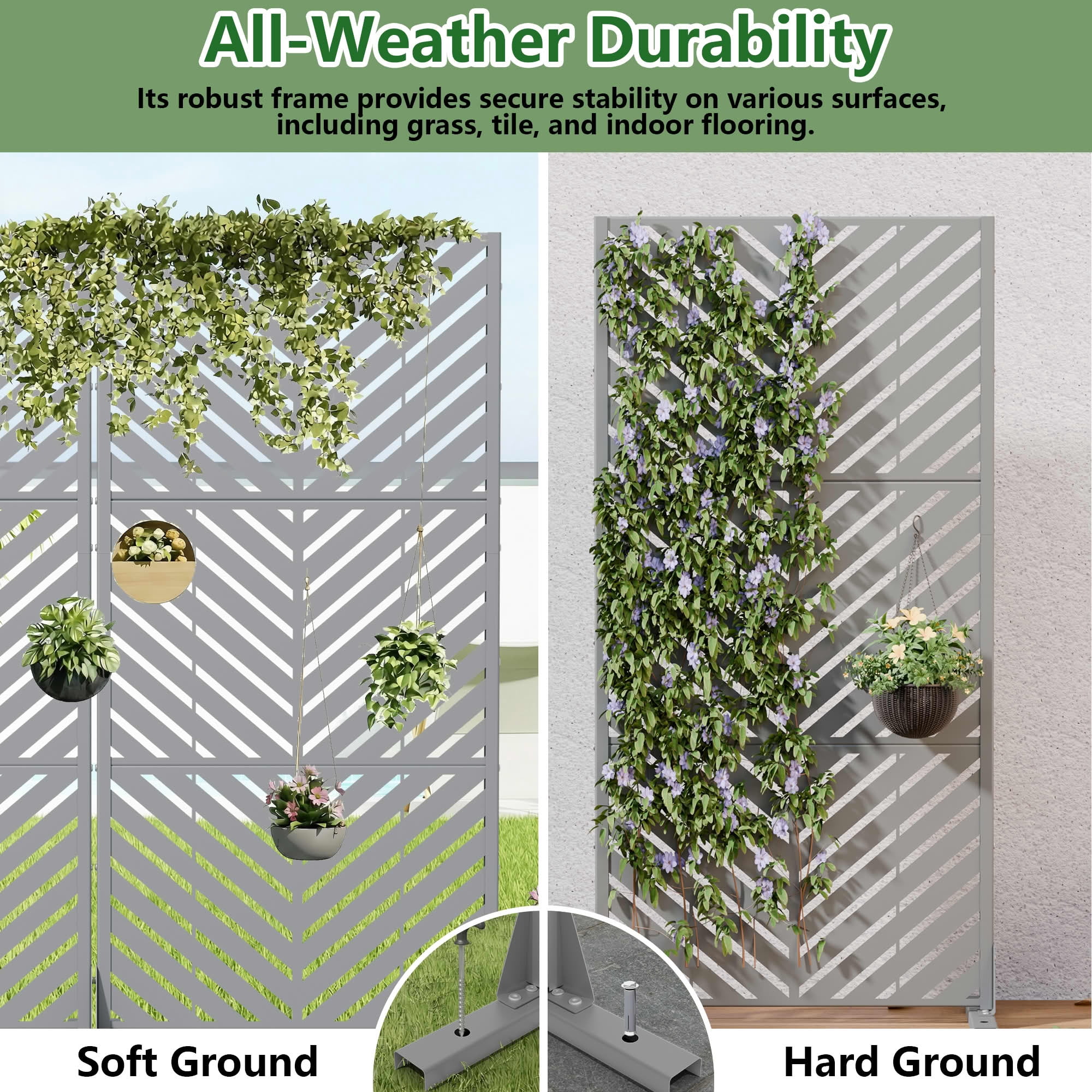 MAYEERTY 2-Piece Outdoor Metal Privacy Screen 5ft Gray, 3-Panel Parallel Decorative Screen, Rust-Resistant for Patio
