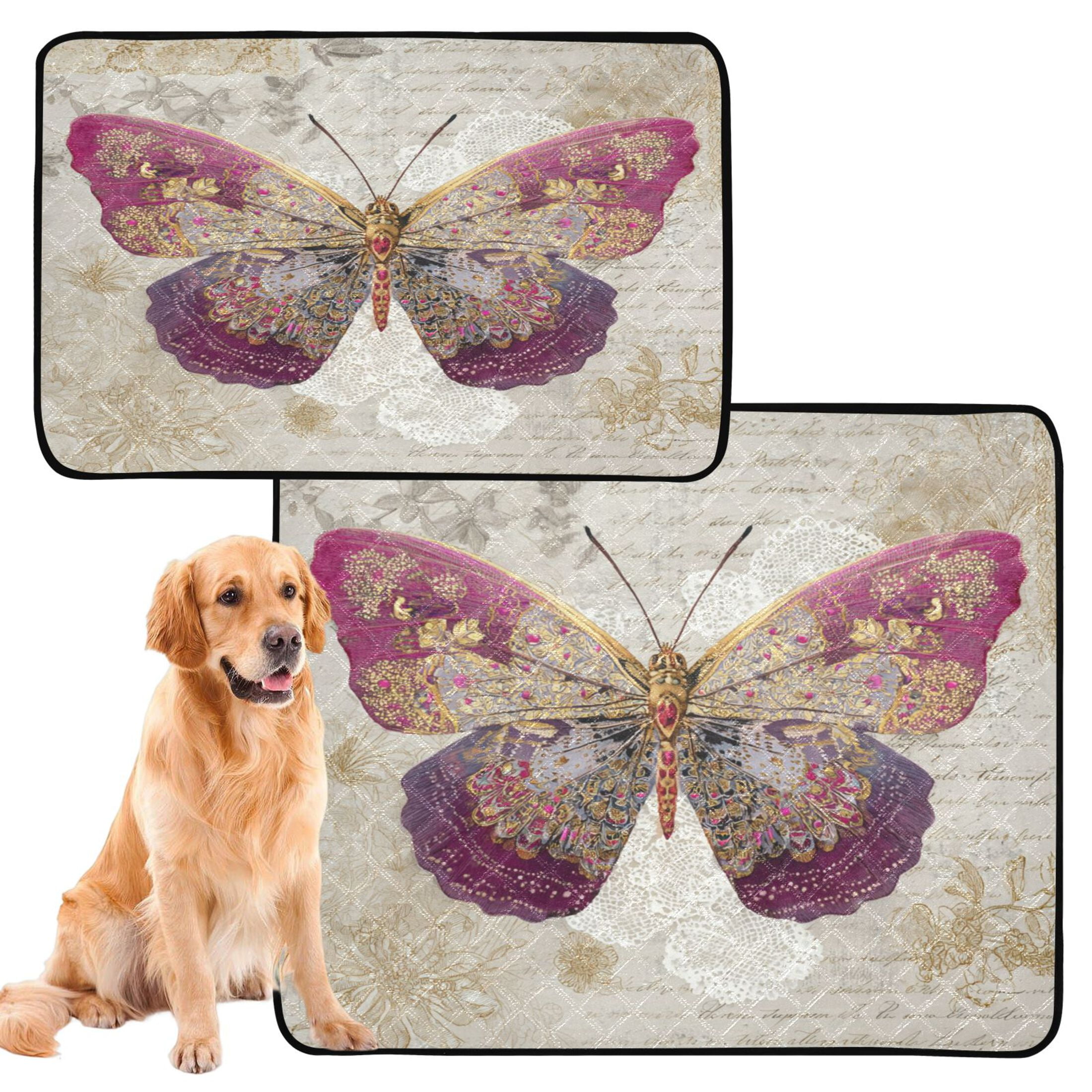 Qxltty Dreamy Butterfly Cat litter Pads Pet Set of 3 Diaper Mats Center Anti-leakage Layer Absorbent Soft and Comfortable