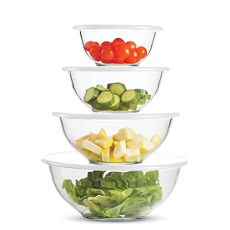 

Superior Glass Mixing Bowls with Lids - 8-Piece Mixing Bowl Set with BPA-Free lids Space-Saving Nesting Bowls - Easy Grip & Stable Design for Meal Prep & Food Storage -Glass bowl For Cooking Baking
