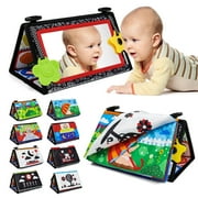 Dr.Rapeti Tummy Time Floor Mirror for Baby Infant Toddler Kids Black and White High Contrast baby toy with Crinkle Cloth Book Teethers Floor Activity Toy Washable
