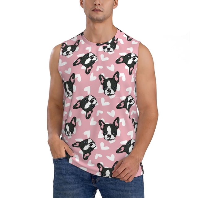 Bingfone French Bulldog Pattern Men's Tank Tops Workout Sleeveless Tee Shirts Running Beach Tanks for Men-X-Large