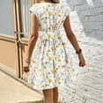 thumbnail image 2 of Tauxra Floral Print Mini Dress for Women, V-Neck Short Sleeve Waisted Summer Casual Dress with Belt for Date Night or Party, 2 of 6