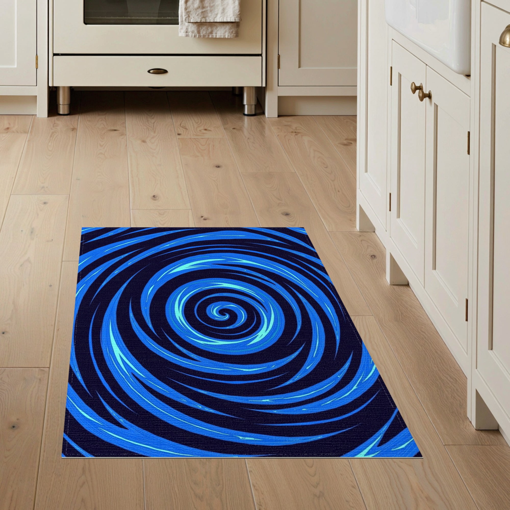 ODIKA 3 x5 Washable Throw Rug Stain Resistant Low Profile Non-Slip Blue Swirling Twister Design Motion Dynamic Abstract with Electric Highlights for Entryway Kitchen Mudroom