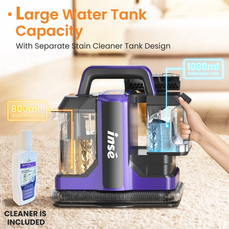POWEART Portable Carpet Cleaner, for Carpet, Upholstery & Auto, Large Tank, Strong Suction, Spot Stain Cleaner with 8.5oz Deep Clean Pro Formula
