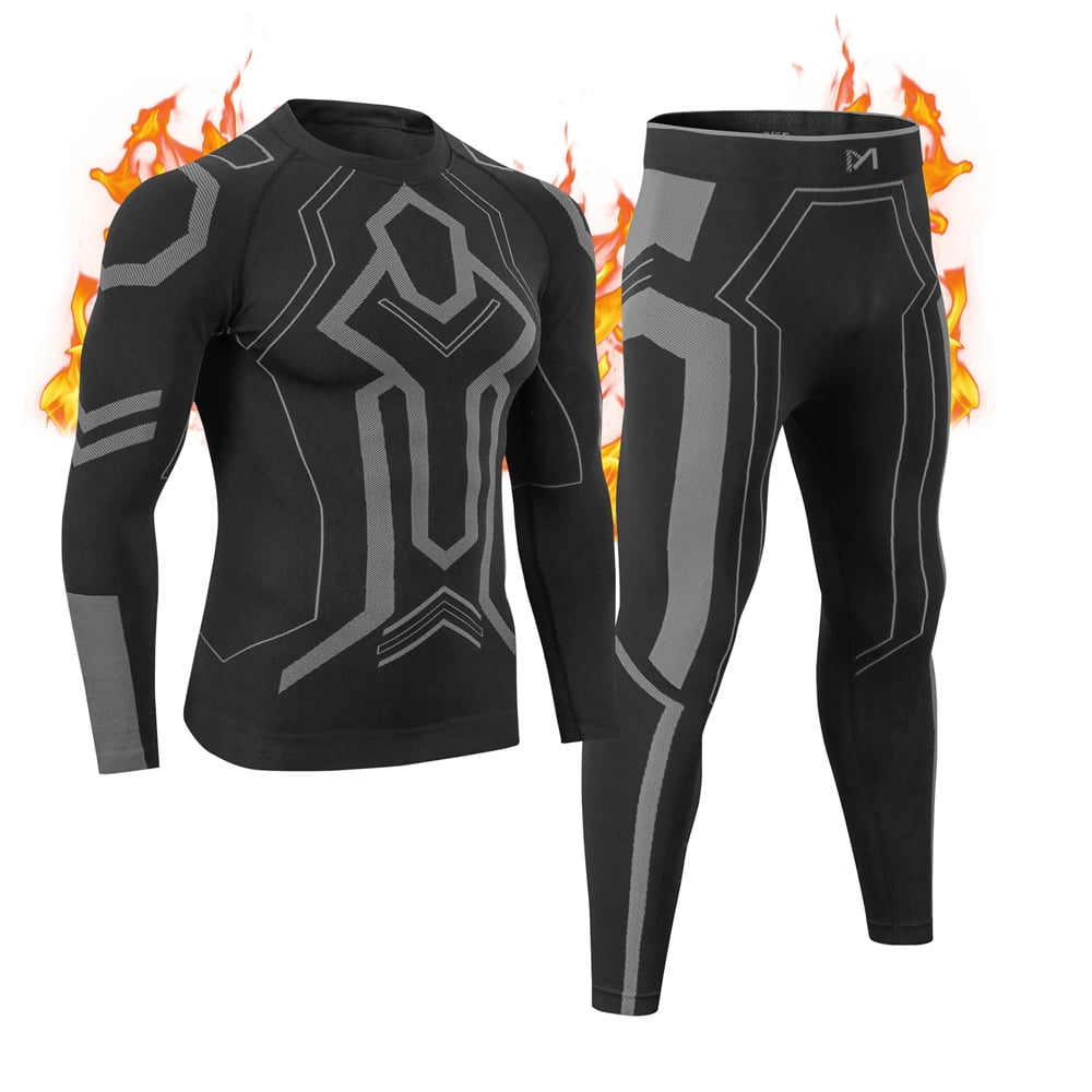 Men's Thermal Underwear Set - Fleece Lined Base Layer For Winter Sports, Black XX-Large