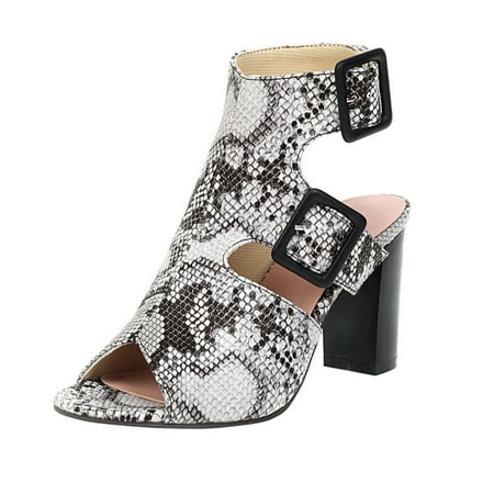 

Aayomet Flat Sandals for Women Buckle Grain Fashion Women Heel Sandals Heels Strap Shoes Thick High Women s sandals White 9