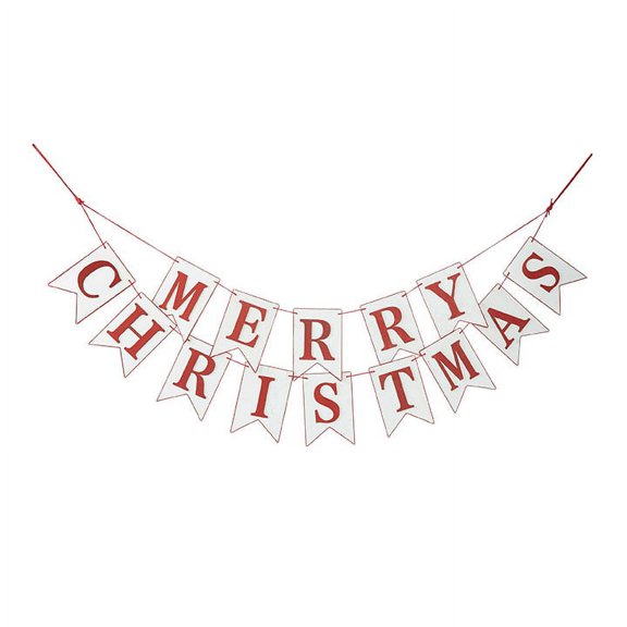Raz 4' White and Red Merry Christmas Wood Banner Garland - Unlit