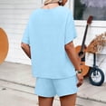 thumbnail image 6 of Zynoxe Two Piece Sets for Women Trendy Claasic Crew Neck Short Sleeve Top Drawstring Waist Shorts Suit Comfy Breathable Cotton Summer Sets Casual Loose Solid Color Vacation Outfits S, 6 of 8