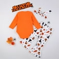 thumbnail image 4 of Gelikeya Halloween Baby Girl Clothes Cute PrintLong Sleeve Rompers Flare Pants Headband 3 Piece Outfits Pajama Sets (#11 White, 6-9 Months), 4 of 7