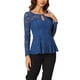 thumbnail image 4 of INSPIRAR CHIC Blusa de Mujer con Encaje y Abertura Frontal, dobladillo Peplum, Manga Larga Transparente XL Azul Real, 4 of 6