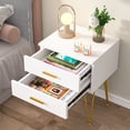 Tribesigns 2Drawer White and Gold Nightstand, Set of 2, Bedside Table
