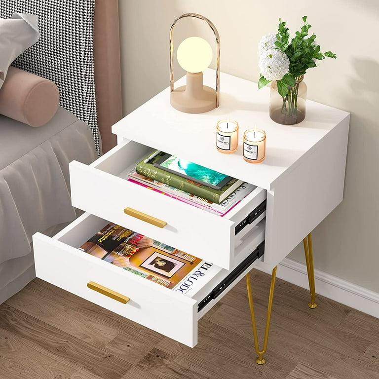White and gold nightstand set of 2 deals
