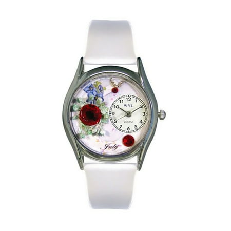 Whimsical Birthstone: July White Leather And Silvertone Watch