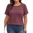 thumbnail image 3 of WellSize Women Plus Size Blouses Dressy Lace Crew Neck Tops Casual Short Sleeve Summer Shirts, 3 of 7