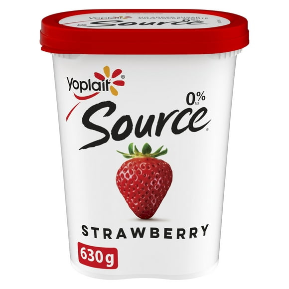 Yogourt traditionnel onctueux Yoplait Source 0 %, fraise, sans sucre ajouté, 630 g 630 g