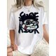 thumbnail image 1 of Camiseta Ligera de verano para mujer1pc Women'S Casual Short Sleeve T-Shirt with Creative English Horror Face Print, Fashionable Streetwear, Comfortable Summer Top, Knitted Polyester Fabric, Geometr, 1 of 6